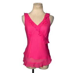 Isaac Mizrahi pink silk ruffled sleeveless top size Small